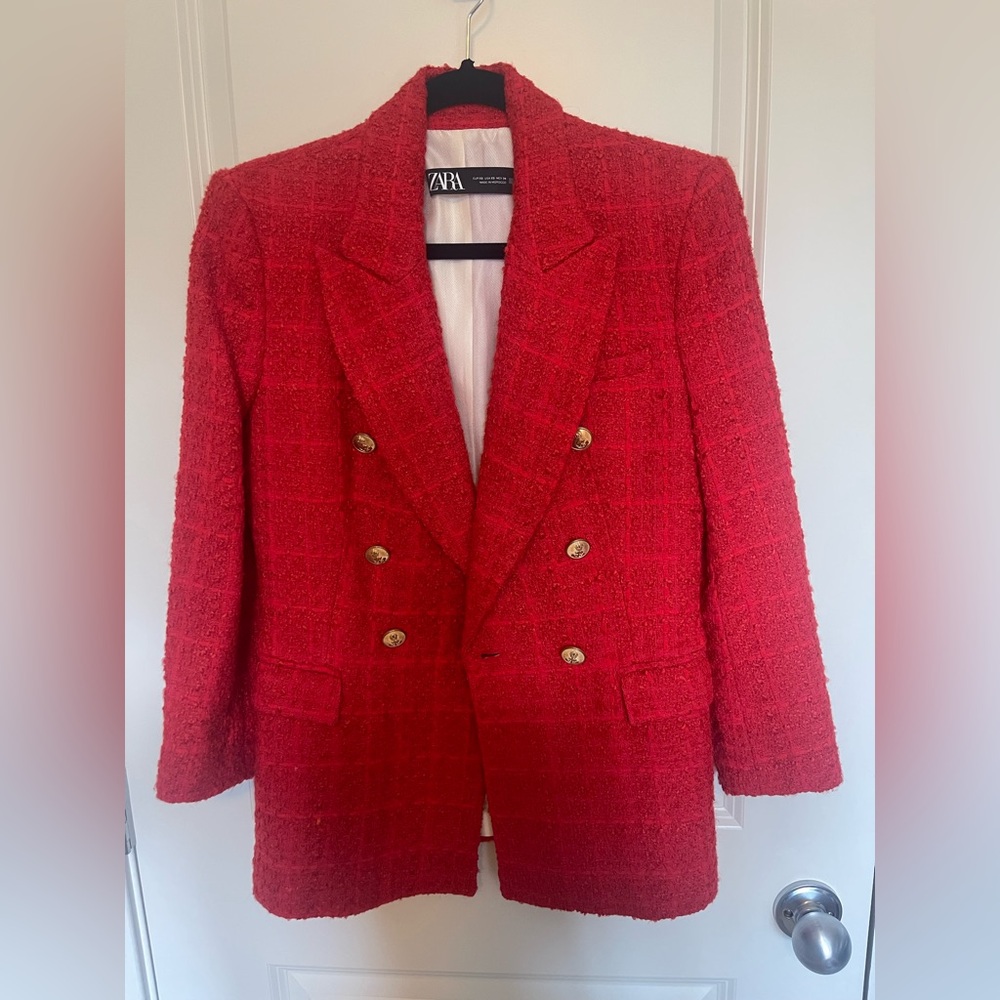 Zara Vibrant Red Textured Jacket